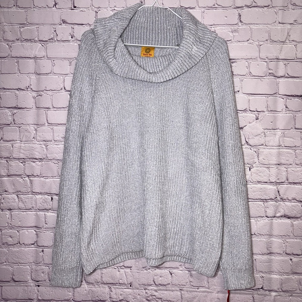 Ruby Rd Womens 1X Gray Knit Chunky Cowl Neck Super Soft Sweater Sweatshirt